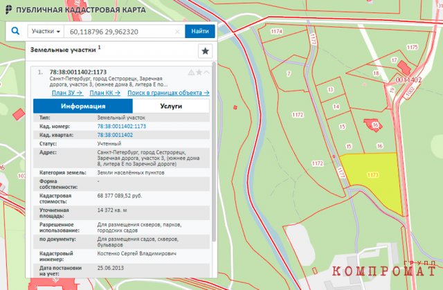 Арендованный парк на карте Росреестра