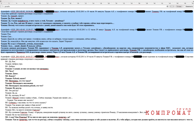 Скриншот фрагмента обвинительного заключения по делу Сабадаша. Расшифровка разговоров Удодова с Темкиным, фигурантом дела