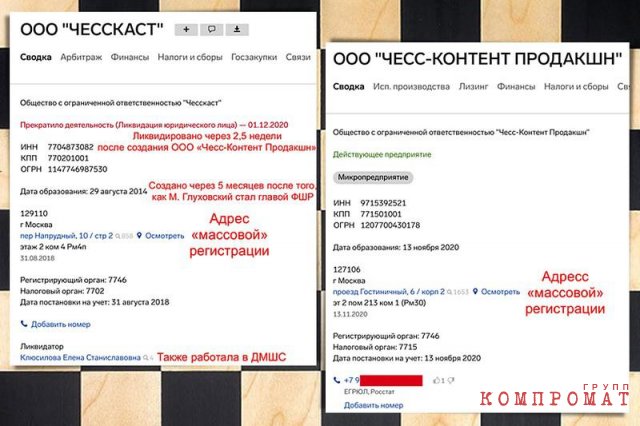 Связь между ООО "Чесскаст" и ООО "Чесс-Контент Продакшн"