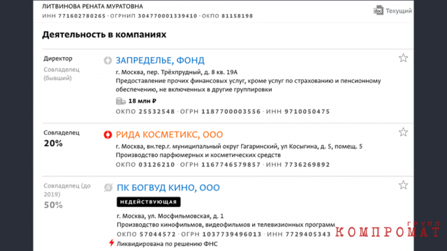 ИП и две компании даже после бегства Литвиновой в Париж выручили для неё около 30 млн рублей