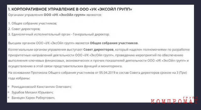 Главными людьми в Exoil Group были Карен Ванецян, Михаил Зурабов и Константин Ромодановский