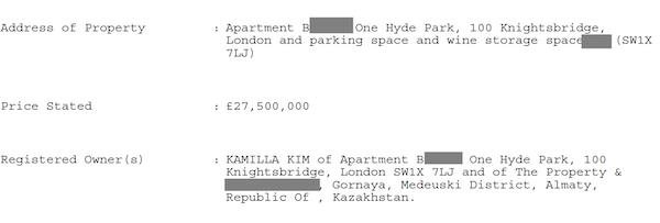 Выписка из реестра недвижимости на квартиру в One Hyde Park
