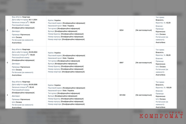 Последняя доступная декларация о доходах Оксаны Корчинской